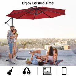 Costway 10' Hanging Umbrella Patio Sun Shade Offset Outdoor Market W/t Cross Base Burgundy -Garden Furniture Store GUEST 03fd53ee 500b 4d37 ba53 2ddd4bc83e0a