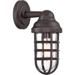 John Timberland Marlowe Industrial Outdoor Wall Light Fixtures Set Of 2 Bronze Metal Cage 13 1/4" Clear Glass For Post Exterior Barn Deck House Porch -Garden Furniture Store GUEST 05b03388 26e2 4981 a59f 0e827283a3a7