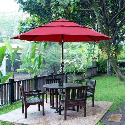 Outsunny 9FT 3 Tiers Patio Umbrella Outdoor Market Umbrella With Crank, Push Button Tilt For Deck, Backyard And Lawn 1 Outsunny 9FT 3 Tiers Patio Umbrella Outdoor Market Umbrella With Crank, Push Button Tilt For Deck, Backyard And Lawn