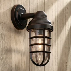 John Timberland Marlowe Industrial Outdoor Wall Light Fixtures Set Of 2 Bronze Metal Cage 13 1/4" Clear Glass For Post Exterior Barn Deck House Porch -Garden Furniture Store GUEST 0a055b5c 67cb 4e67 9c89 600d21e0b15e