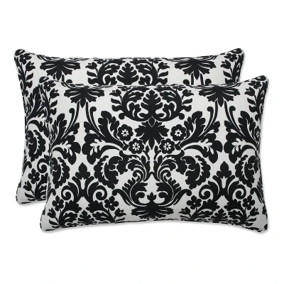 Essence Damask 2pc Rectangular Outdoor Throw Pillow Set Black - Pillow Perfect 5 Essence Damask 2pc Rectangular Outdoor Throw Pillow Set Black - Pillow Perfect - Image 5