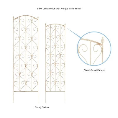 Set Of 2 Garden Trellises - For Climbing And Potted Plants - Decorative Scroll Metal Panels With 7.75-Inch Stakes By Pure Garden (White) 2 Set Of 2 Garden Trellises - For Climbing And Potted Plants - Decorative Scroll Metal Panels With 7.75-Inch Stakes By Pure Garden (White) - Image 2