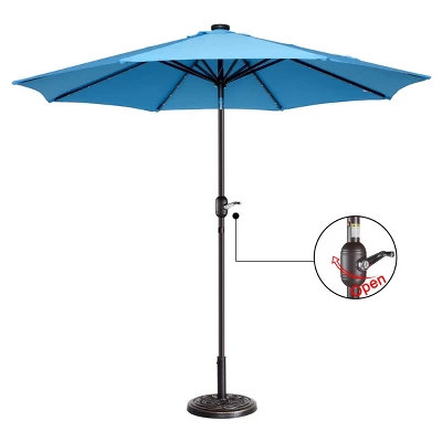 9-Foot Patio Umbrella - Deck Shade With Solar Powered LED Lights, Push Button Tilt, And Fade Resistant, UV Protection Canopy By Villacera (Blue) 1 9-Foot Patio Umbrella - Deck Shade With Solar Powered LED Lights, Push Button Tilt, And Fade Resistant, UV Protection Canopy By Villacera (Blue)