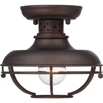 Franklin Iron Works Park Rustic Semi Flush Mount Outdoor Ceiling Light Bronze Caged 7 1/2" For Post Exterior Barn Deck House Porch Yard Patio Home 5 Franklin Iron Works Park Rustic Semi Flush Mount Outdoor Ceiling Light Bronze Caged 7 1/2" For Post Exterior Barn Deck House Porch Yard Patio Home - Image 5