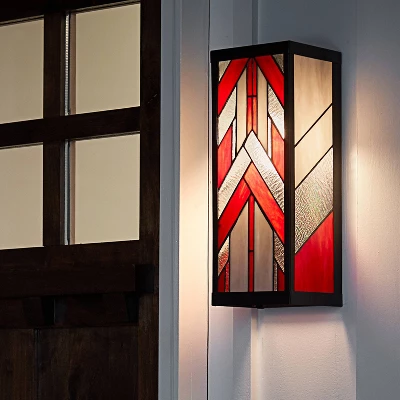 16.25" 1-Light Mission Style Rectangular Outdoor Stained Glass Wall Sconce Red - River Of Goods 1 16.25" 1-Light Mission Style Rectangular Outdoor Stained Glass Wall Sconce Red - River Of Goods