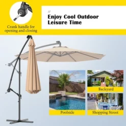 Costway 10' Hanging Solar LED Umbrella Patio Sun Shade Offset Market W/Base Beige -Garden Furniture Store GUEST 1192c98f a3e4 4747 8e50 9bc44f1e42dd