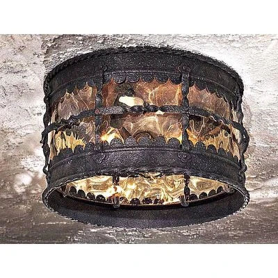 Minka Lavery Industrial Outdoor Ceiling Light Fixture Spanish Iron Damp Rated 7" Champagne Hammered Glass For Post Exterior Barn 2 Minka Lavery Industrial Outdoor Ceiling Light Fixture Spanish Iron Damp Rated 7" Champagne Hammered Glass For Post Exterior Barn - Image 2