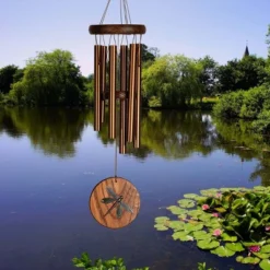 Woodstock Wind Chimes Signature Collection, Woodstock Habitats Chime, Teak 17'' Dragonfly Wind Chime HCTD