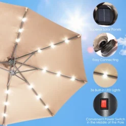 Costway 15Ft Patio Double-Sided Solar LED Market Umbrella Crank Base BeigeTanOrangeBurgundy -Garden Furniture Store GUEST 1422f59d 652a 4876 8db2 936b56055d60