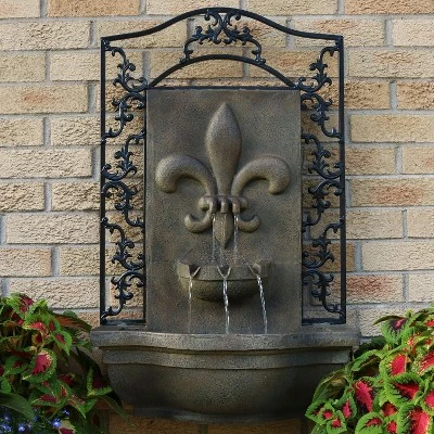 Sunnydaze Decor Sunnydaze 33"H Electric Polystone French Lily Design Outdoor Wall-Mount Water Fountain 1 Sunnydaze Decor Sunnydaze 33"H Electric Polystone French Lily Design Outdoor Wall-Mount Water Fountain