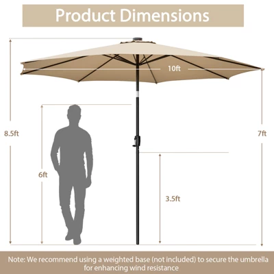 Costway 10 FT 112 LED Solar-Lighted Patio Table Market Umbrella Crank Tilt Outdoor Beige/Coffee/Navy/Wine 1 Costway 10 FT 112 LED Solar-Lighted Patio Table Market Umbrella Crank Tilt Outdoor Beige/Coffee/Navy/Wine