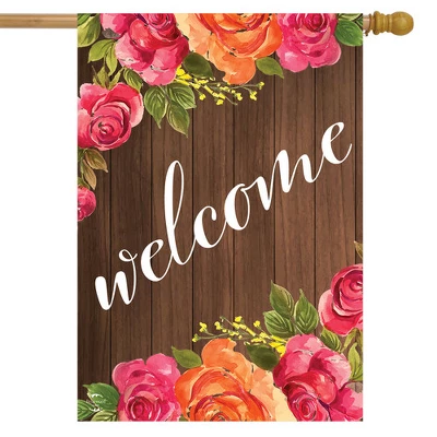 Welcome Floral Farmhouse Spring House Flag Roses Rustic 28" X 40" Briarwood Lane 1 Welcome Floral Farmhouse Spring House Flag Roses Rustic 28" X 40" Briarwood Lane