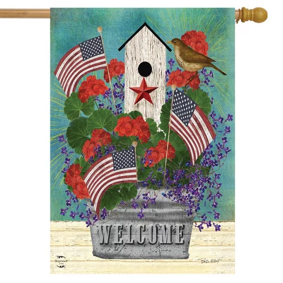 All American Birdhouse Floral House Flag Patriotic Primitive 28" X 40" Briarwood Lane 1 All American Birdhouse Floral House Flag Patriotic Primitive 28" X 40" Briarwood Lane