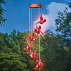 Collections Etc Sparkling Solar Hanging Cardinal Outdoor Garden Mobile 5 X 5 X 30 Red