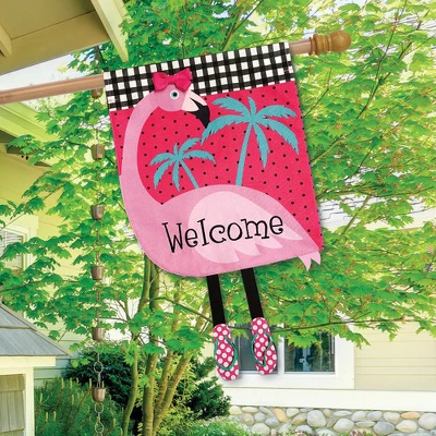 Fancy Flamingo Summer Burlap House Flag Welcome 28" X 40" Briarwood Lane 2 Fancy Flamingo Summer Burlap House Flag Welcome 28" X 40" Briarwood Lane - Image 2