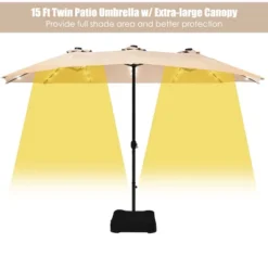 Costway 15Ft Patio Double-Sided Solar LED Market Umbrella Crank Base BeigeTanOrangeBurgundy -Garden Furniture Store GUEST 1f47503b 5f97 4ab7 b832 3d9c4a172b2e