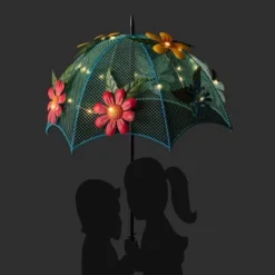 39" Iron Boy & Girl Silhouettes Holding Solar Lighted Umbrella - Alpine Corporation -Garden Furniture Store GUEST 22c6c9bc 96de 4f99 8892 368e767dfd52