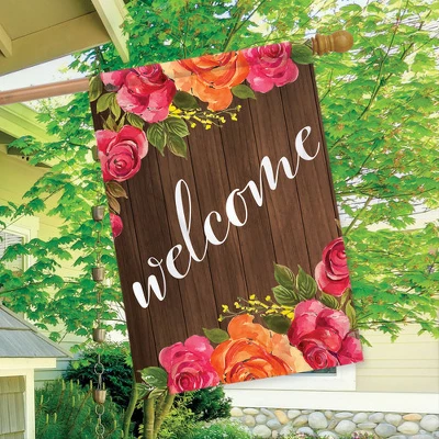 Welcome Floral Farmhouse Spring House Flag Roses Rustic 28" X 40" Briarwood Lane 2 Welcome Floral Farmhouse Spring House Flag Roses Rustic 28" X 40" Briarwood Lane - Image 2