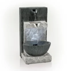 14" Modern Cascading Tabletop Fountain With LED Lights Gray - Alpine Corporation -Garden Furniture Store GUEST 28908c14 8bc4 4850 a5a3 cfa5fdbf269c