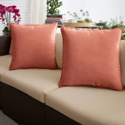 2pk Square Sunbrella Corded Indoor Outdoor Throw Pillows Coral