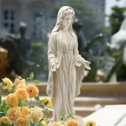 LuxenHome 30.5" H Virgin Mary Indoor Outdoor Statue Garden Statues, Gray Or Ivory -Garden Furniture Store GUEST 2b91d969 fd1f 4bf2 abb0 aaa03f5ce4c8