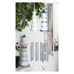 Set Of 2 Coastal Lighthouse Wood Wind Chimes - Olivia & May