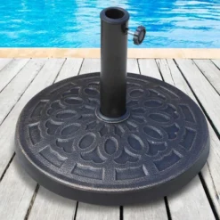 Outsunny 17" 26 Lbs Round Resin Umbrella Base Stand Market Parasol Holder With Beautiful Decorative Pattern For Φ1.5" Φ1.89" Pole For Backyard Bronze
