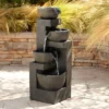 John Timberland Outdoor Floor Water Fountain With Light LED 41 1/2" High Cascading Bowls For Yard Garden Patio Deck Home