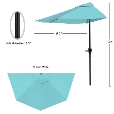 Nature Spring Half Canopy Patio Umbrella - 9', Blue 3 Nature Spring Half Canopy Patio Umbrella - 9', Blue - Image 3