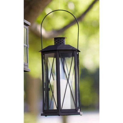 Melrose 14.5" Black Cottage Style Glass Lantern With LED Flameless Pillar Candle 1 Melrose 14.5" Black Cottage Style Glass Lantern With LED Flameless Pillar Candle