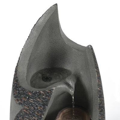 LuxenHome Stone-Gray Cement Modern Tiered Outdoor Garden Fountain With Lights 3 LuxenHome Stone-Gray Cement Modern Tiered Outdoor Garden Fountain With Lights - Image 3