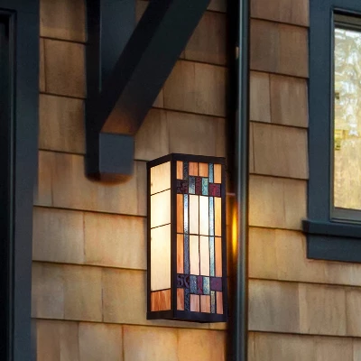 16.25" 1-Light Mission Style Stained Glass Outdoor Wall Sconce - River Of Goods 5 16.25" 1-Light Mission Style Stained Glass Outdoor Wall Sconce - River Of Goods - Image 5