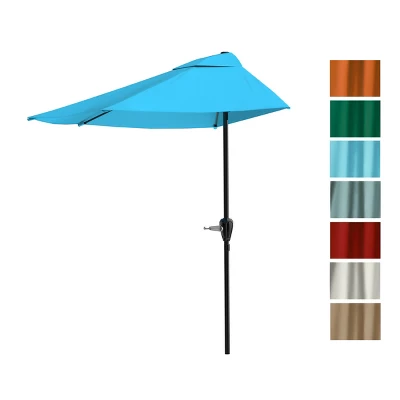 Nature Spring 9' Half-Round Patio Umbrella - Brilliant Blue 2 Nature Spring 9' Half-Round Patio Umbrella - Brilliant Blue - Image 2