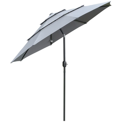 Outsunny 9FT 3 Tiers Patio Umbrella Outdoor Market Umbrella With Crank, Push Button Tilt For Deck, Backyard And Lawn 10 Outsunny 9FT 3 Tiers Patio Umbrella Outdoor Market Umbrella With Crank, Push Button Tilt For Deck, Backyard And Lawn - Image 10