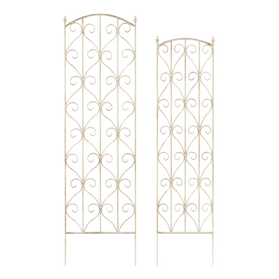 Set Of 2 Garden Trellises - For Climbing And Potted Plants - Decorative Scroll Metal Panels With 7.75-Inch Stakes By Pure Garden (White) 3 Set Of 2 Garden Trellises - For Climbing And Potted Plants - Decorative Scroll Metal Panels With 7.75-Inch Stakes By Pure Garden (White) - Image 3