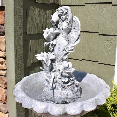 Sunnydaze Decor Sunnydaze Outdoor Polyresin Fairy Flower Solar Powered Water Fountain Feature With Battery Backup - 42" 8 Sunnydaze Decor Sunnydaze Outdoor Polyresin Fairy Flower Solar Powered Water Fountain Feature With Battery Backup - 42" - Image 8