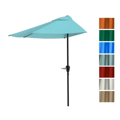 Nature Spring Half Canopy Patio Umbrella - 9', Blue 2 Nature Spring Half Canopy Patio Umbrella - 9', Blue - Image 2