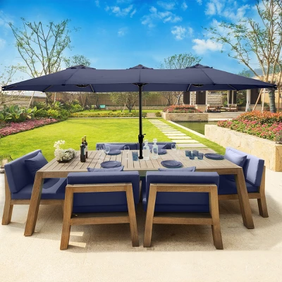 Extra Large Outdoor Umbrella - 15 Ft Double Patio Shade With Easy Hand Crank For Outdoor Furniture, Deck, Backyard, Or Pool By Pure Garden (Navy) 2 Extra Large Outdoor Umbrella - 15 Ft Double Patio Shade With Easy Hand Crank For Outdoor Furniture, Deck, Backyard, Or Pool By Pure Garden (Navy) - Image 2