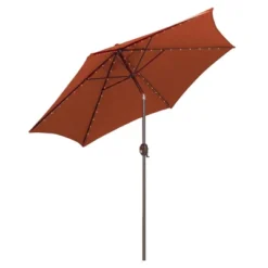 9' X 9' Round Lighted Patio Umbrella - Rust - Tropishade
