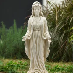 LuxenHome 30.5" H Virgin Mary Indoor Outdoor Statue Garden Statues, Gray Or Ivory -Garden Furniture Store GUEST 520647ec 9e96 4997 8458 bb1a6d88b755