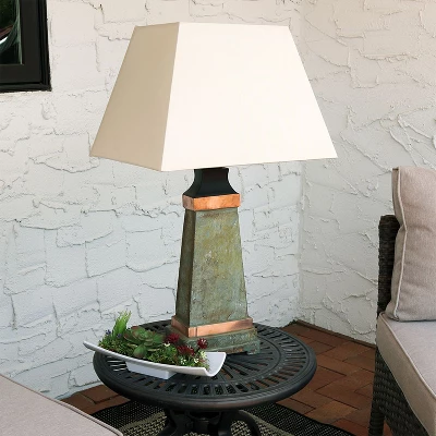 Sunnydaze Decor Sunnydaze Contemporary Natural Slate With Copper Trim And Fabric Cream Shade Accent Indoor/Outdoor Weather-Resistant Table Lamp 8 Sunnydaze Decor Sunnydaze Contemporary Natural Slate With Copper Trim And Fabric Cream Shade Accent Indoor/Outdoor Weather-Resistant Table Lamp - Image 8