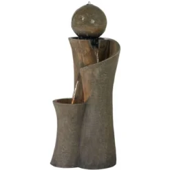 John Timberland Modern Sphere Curve Zen Outdoor Floor Water Fountain 39 1/2" With LED Light For Exterior Garden Yard Lawn -Garden Furniture Store GUEST 53e21d99 ddf9 4f1e b03c b825481c54df