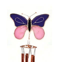 Home & Garden Butterfly Windchime - One Windchime 18.0 Inches - Stain Glass Yard Decor - Ge160 - Glass - Purple