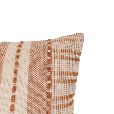 18x18" Hand Woven Rust Geo Stripe Outdoor Pillow Polyester With Polyester Fill By Foreside Home & Garden 4 18x18" Hand Woven Rust Geo Stripe Outdoor Pillow Polyester With Polyester Fill By Foreside Home & Garden - Image 4