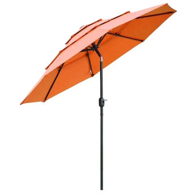 Outsunny 9FT 3 Tiers Patio Umbrella Outdoor Market Umbrella With Crank, Push Button Tilt For Deck, Backyard And Lawn 8 Outsunny 9FT 3 Tiers Patio Umbrella Outdoor Market Umbrella With Crank, Push Button Tilt For Deck, Backyard And Lawn - Image 8