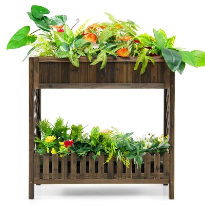 Costway 2-Tier Wood Raised Garden Bed Elevated Planter Box For Vegetable, Fruit, Herb 9 Costway 2-Tier Wood Raised Garden Bed Elevated Planter Box For Vegetable, Fruit, Herb - Image 9