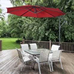 Costway 10' Hanging Umbrella Patio Sun Shade Offset Outdoor Market W/t Cross Base Burgundy -Garden Furniture Store GUEST 5d4772e9 b4a1 442c a5d1 5bd96b66cfa4