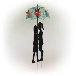 39" Iron Boy & Girl Silhouettes Holding Solar Lighted Umbrella - Alpine Corporation -Garden Furniture Store GUEST 600f2b4e 7d2b 4a6c bb60 2d662e958b7f