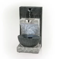 14" Modern Cascading Tabletop Fountain With LED Lights Gray - Alpine Corporation -Garden Furniture Store GUEST 60f70733 4da5 4cd6 85aa 55bb07c0f487