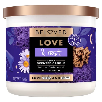 Beloved Love & Rest Jojoba, Cedarwood & Chamomile 3-Wick Vegan Candle - 15oz 1 Beloved Love & Rest Jojoba, Cedarwood & Chamomile 3-Wick Vegan Candle - 15oz
